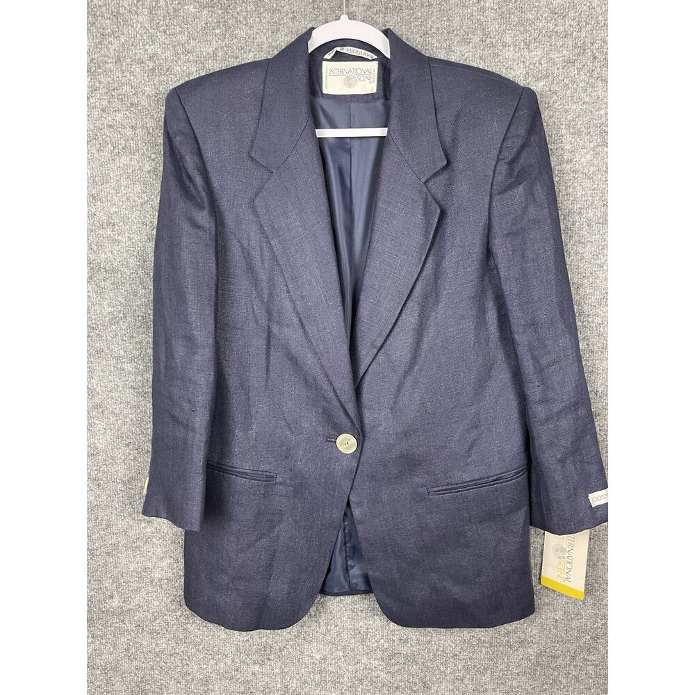 International Scene Vintage 90s Linen Blazer Jacket Size 5/6‎ Blue
